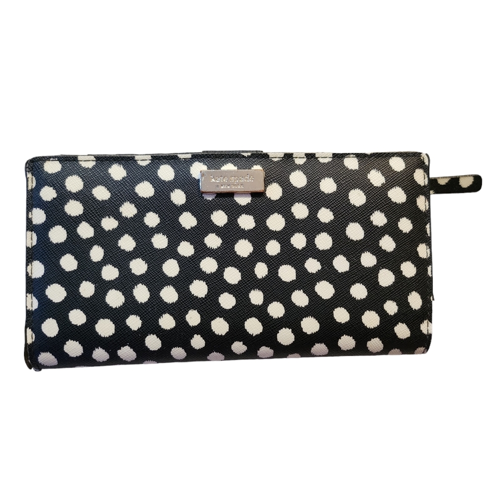 Kate Spade Stacy Black White Musical Dot Bifold Snap Close Coated Canvas Wallet